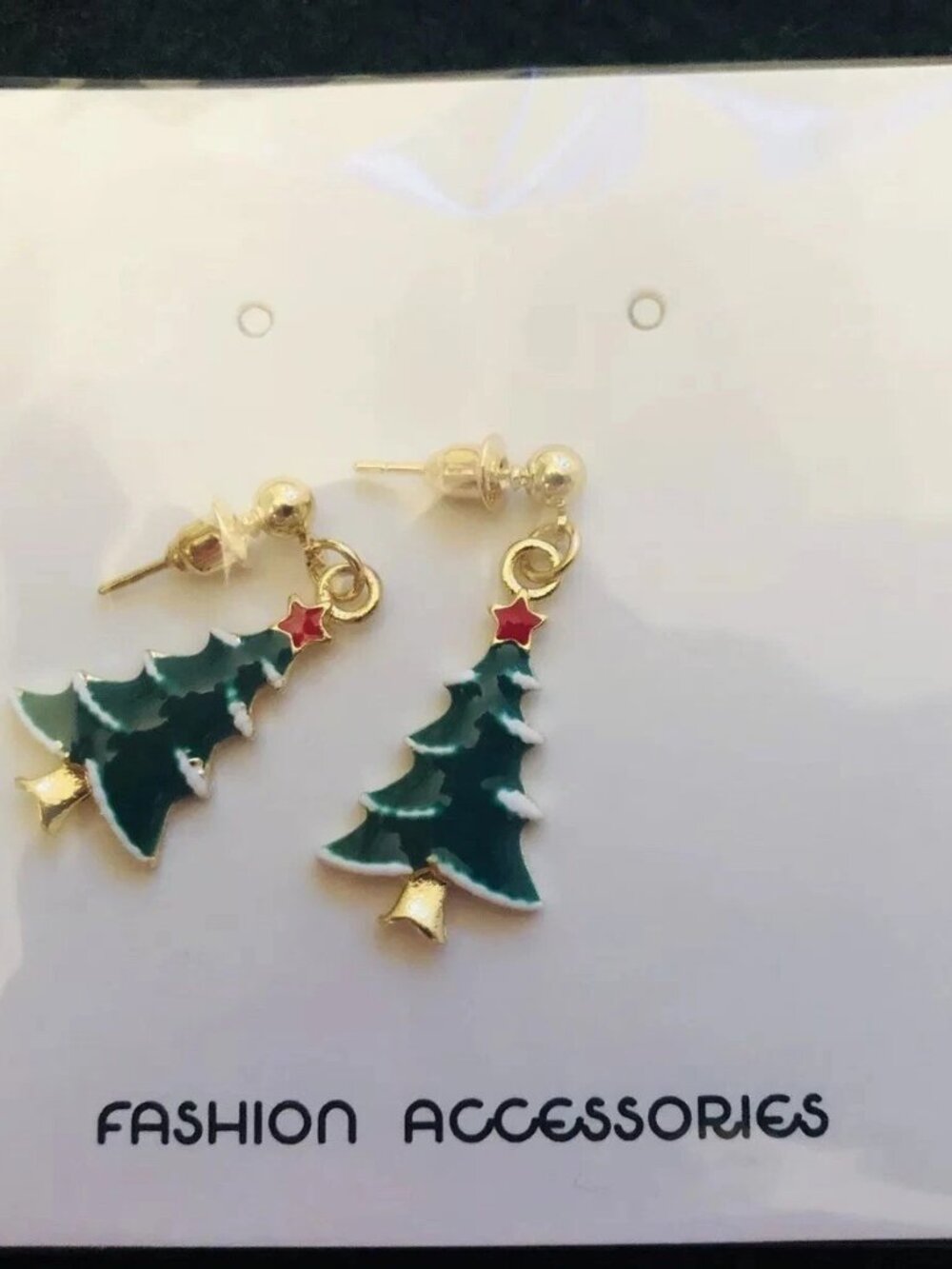 New Christmas Tree Dangle Earrings Gold Tone Green Enamel Holiday Gift